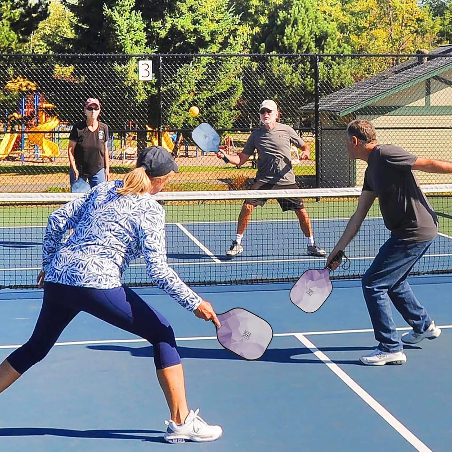 Pickleball Paddles Set of 4, USAPA Approved Pickleball Set, Fiberglass Pickle Ball Rackets, 3 Outdoor Pickleball, 3 Indoor Pickleball Balls, 4 Pickleball Overgrip, 1 Pickleball Bag