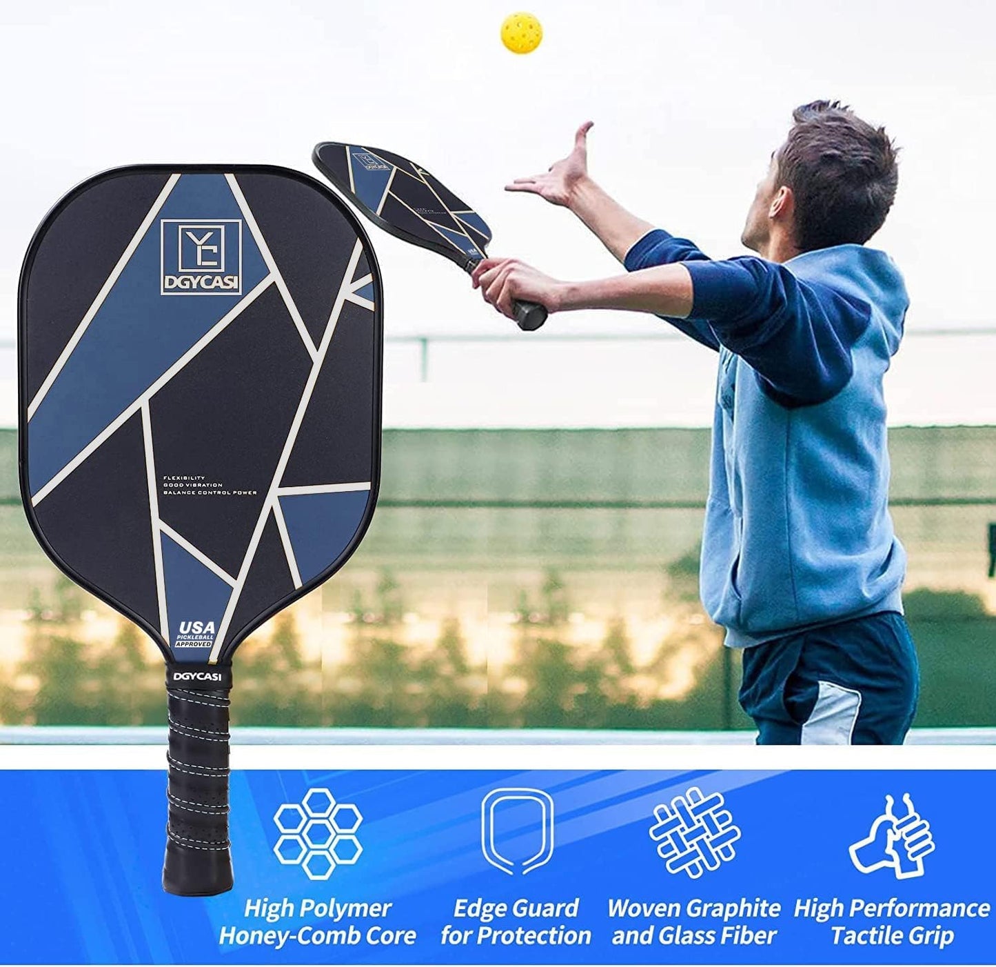 Pickleball Paddles Set of 2, USAPA Approved Carbon Fiber Pickleball Set, Lightweight Pickle Ball Rackets 2 Pack, 2 Outdoor Pickleball, 2 Indoor Pickleball, 1 Pickleball Bag