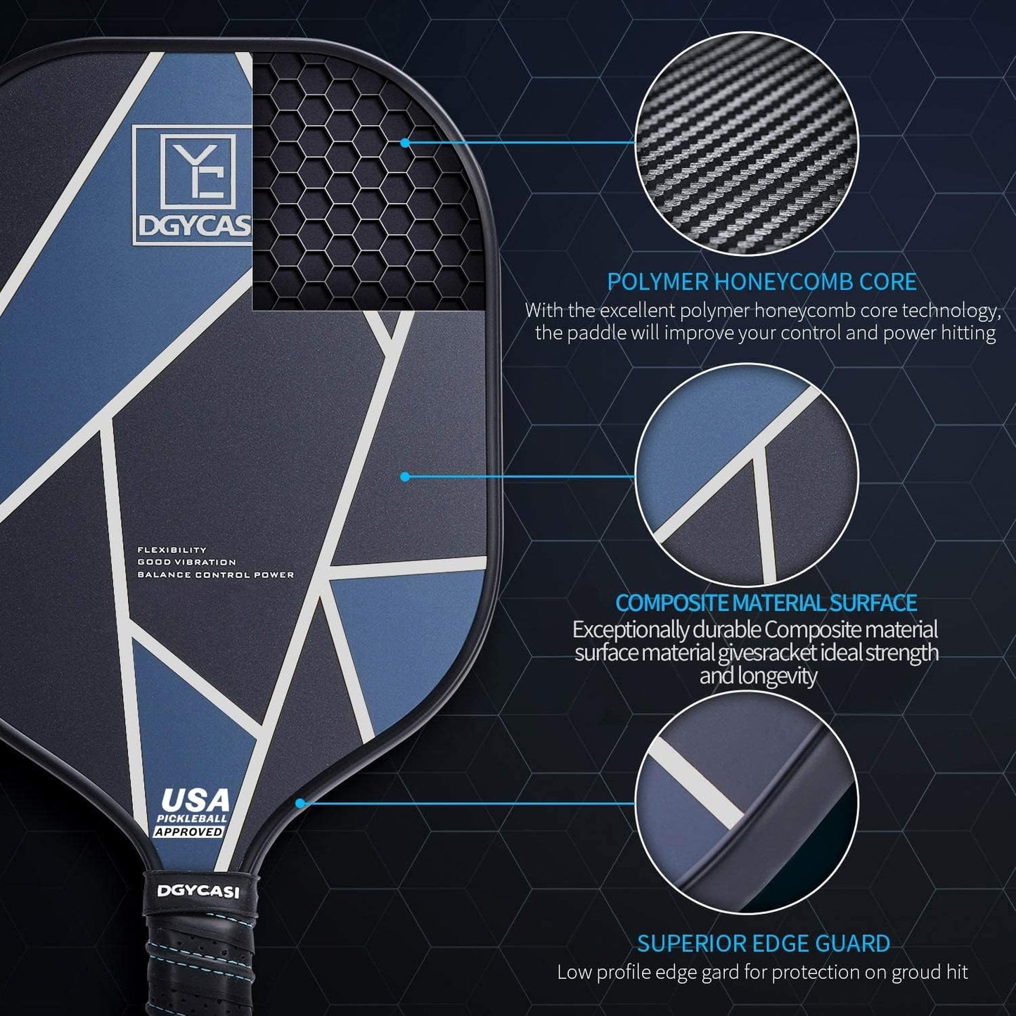 Pickleball Paddles Set of 2, USAPA Approved Carbon Fiber Pickleball Set, Lightweight Pickle Ball Rackets 2 Pack, 2 Outdoor Pickleball, 2 Indoor Pickleball, 1 Pickleball Bag