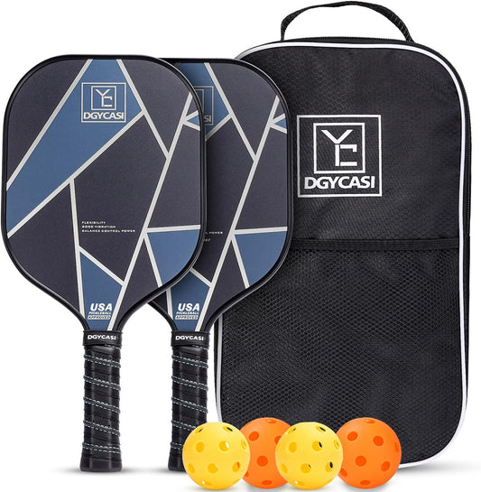 Pickleball Paddles Set of 2, USAPA Approved Carbon Fiber Pickleball Set, Lightweight Pickle Ball Rackets 2 Pack, 2 Outdoor Pickleball, 2 Indoor Pickleball, 1 Pickleball Bag