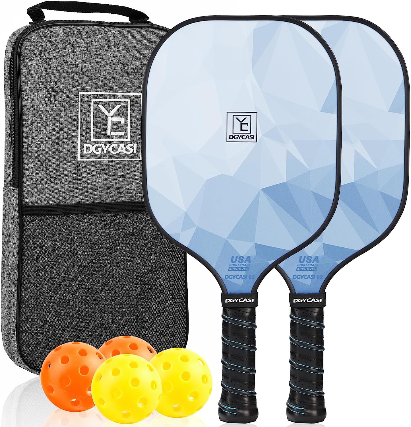 Pickleball Paddles Set of 2, 2026 USAPA Approved Pickleball Set, Fiberglass Lightweight Pickle Ball Rackets 2 Pack, 2 Outdoor Pickleball, 2 Indoor Pickleball Balls, 1 Pickleball Bag